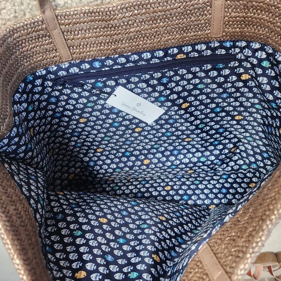 NWT Vera Bradley Embroidered Fish Straw Beach Tote Bag - Picture 3 of 9